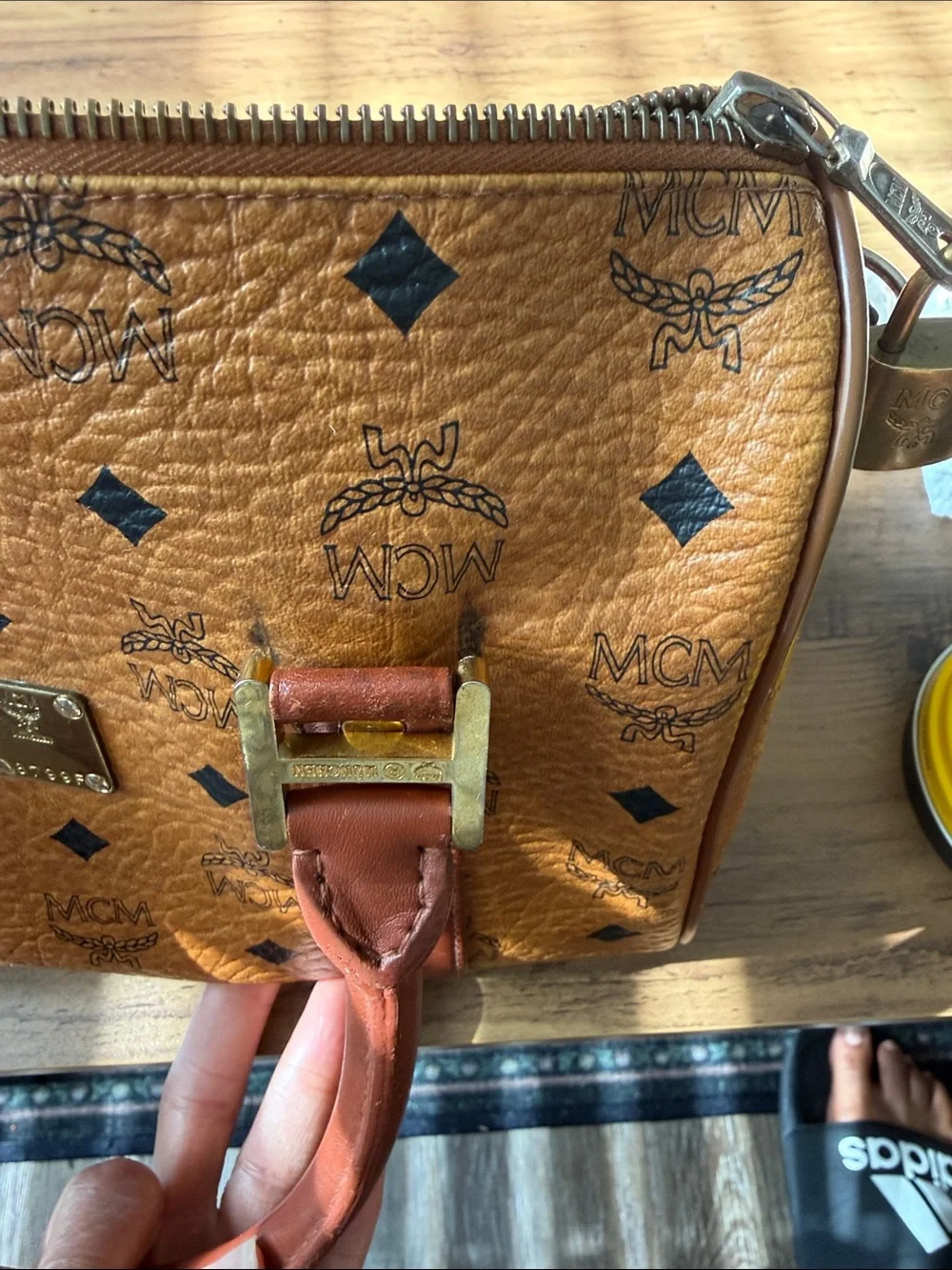 MCM Cognac Visetos Logo Satchel with Gold Hardware